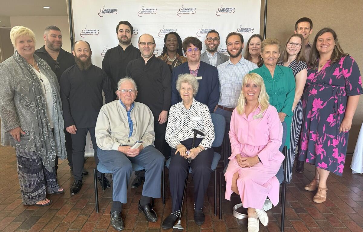 The Clarksville Community Concert Association Board of Directors with the Amernet String Quartet taken on Sept. 10, 2023. Front row, seated, left to right: Dr. Solie Fott; Anne Glass, Pam Hoon. Back row, standing, Debbie Wilson; members of the Amernet String Quartet Michael Klotz, Jason Calloway, Avi Nagin, Michael (Misha) Vitenson; and Karyl Kirkland, Christopher Powell, Ben Torres, Ben Hickson, Marian Towe, Ann Silverberg, Heather Gauthier, Razvan Berindean and Cody Richardson. (Contributed)