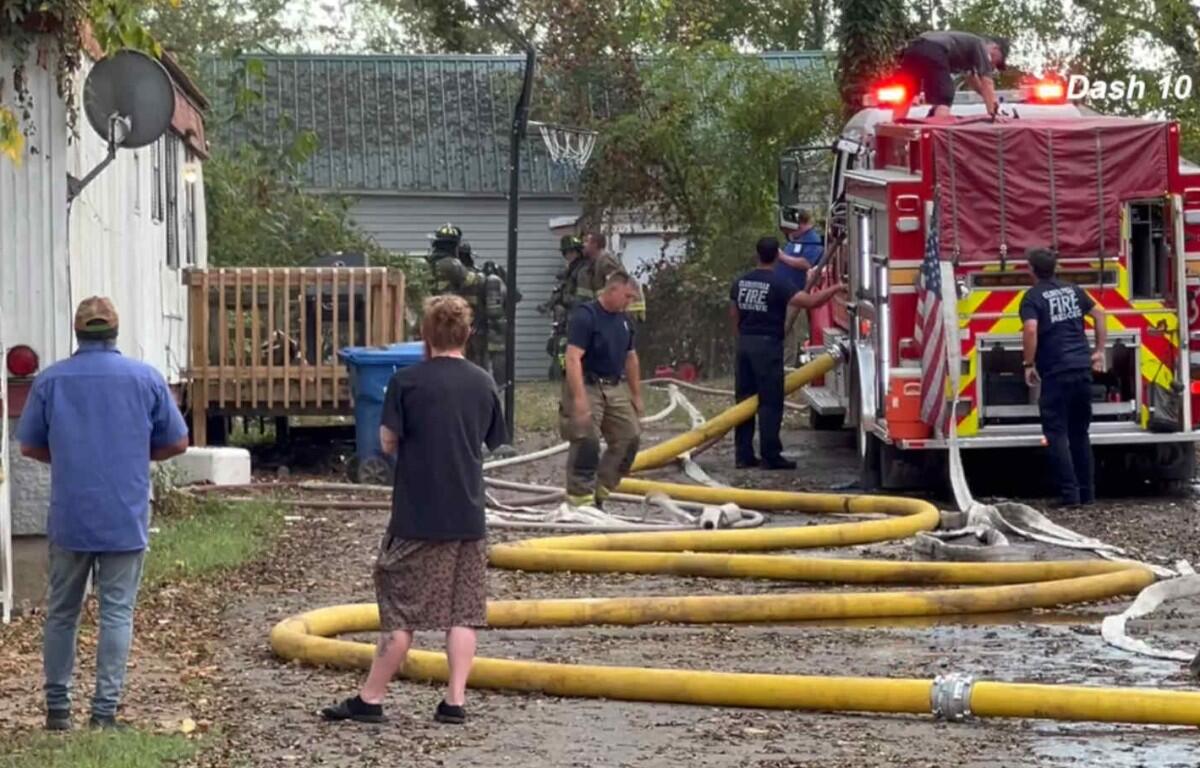 A mobile home caught fire on E Street on Sept. 20, 2025. (Dash 10 Media)