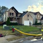 A house fire on Fox Tail Drive that also damaged houses on both sides on Sept. 29, 2025. (Clarksville Fire Rescue, contributed)