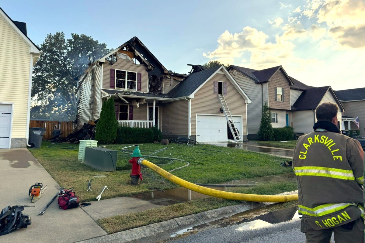 A house fire on Fox Tail Drive that also damaged houses on both sides on Sept. 29, 2025. (Clarksville Fire Rescue, contributed)