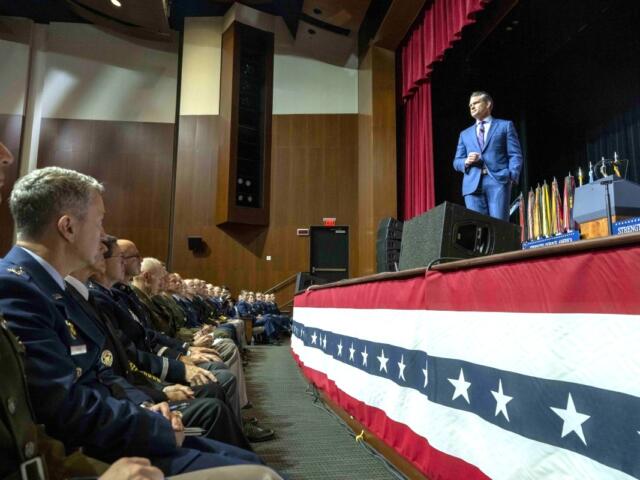 Secretary of War Pete Hegseth delivers remarks during a War Department address at Marine Corps Base Quantico, Va., Sept. 30, 2025.