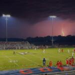 A lightning blast during the Kirkwood High School football game on Sept. 19, 2025. (Melissa Dillman, contributed)