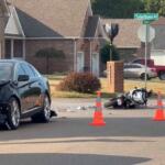 A motorcycle and car crashed on Tylertown Road on Sept. 3, 2025. (Dash 10 Media)