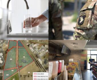Clockwise from the top left, tap water flavor, 101st Airborne Division deployment, No Way Jose #1 Taqueria, and major retail planning.