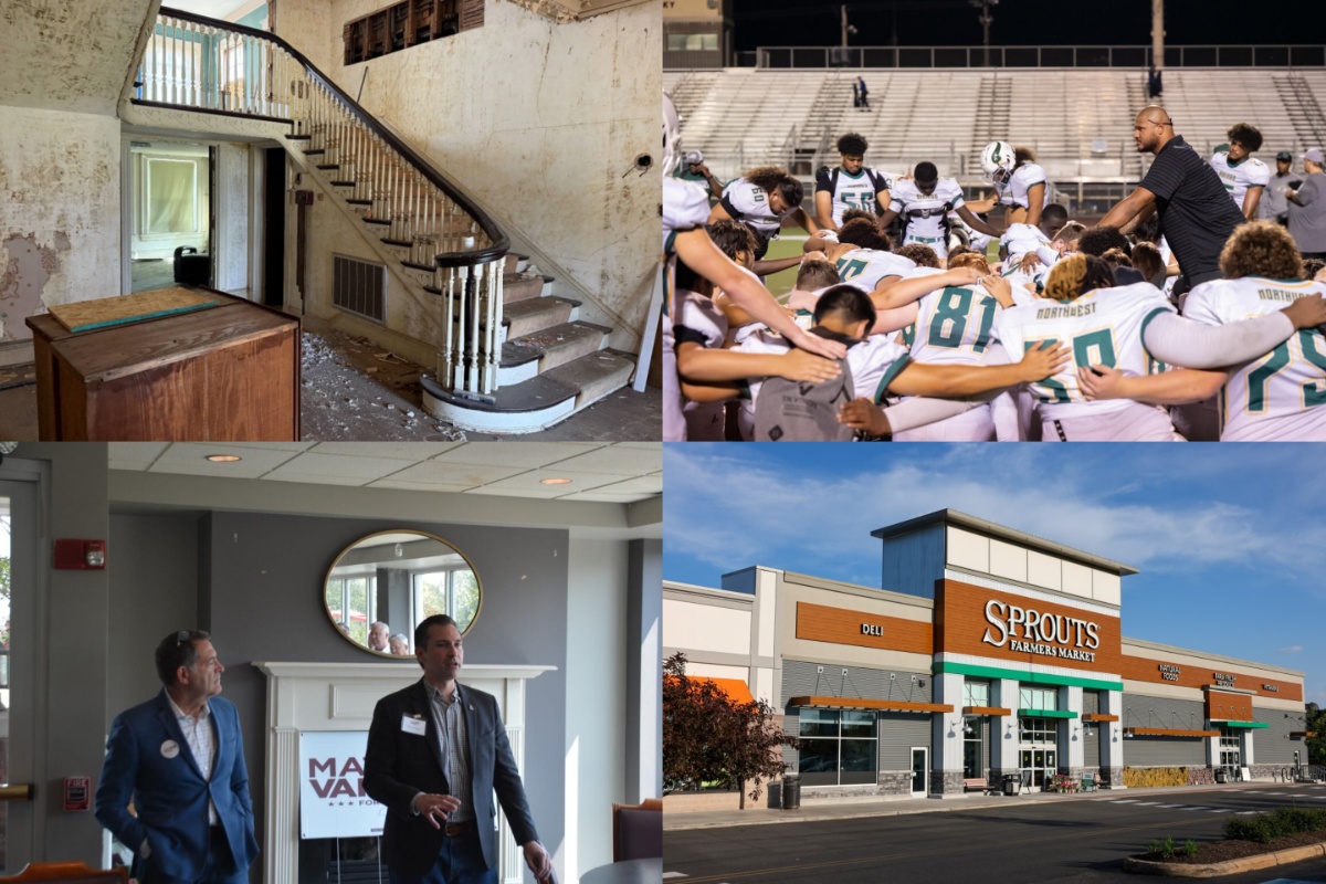 Clockwise from the top left, the Dunlop House, Northwest High prayer, Sprouts, Mark Green with Matt Van Epps.