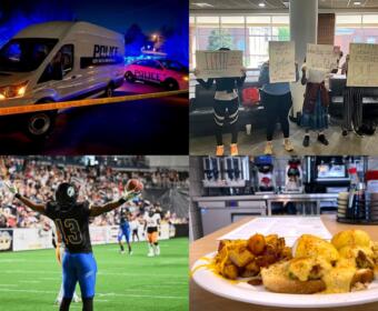 Clockwise from the top left, crime in Clarksville, APSU Faculty Senate protest, Eggs Up Grill, and Nashville Kats.