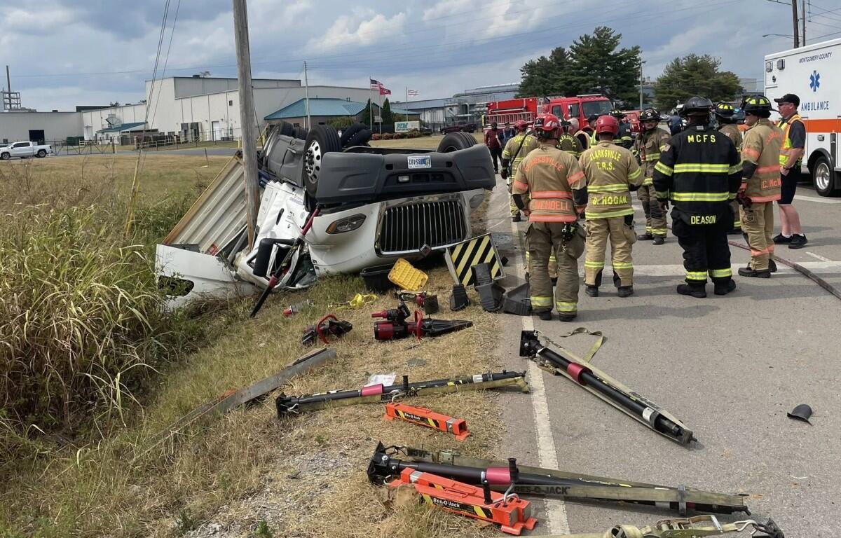 A tractor-trailer overturned on International Boulevard on Sept. 5, 2025. (Clarksville Fire Rescue, contributed)