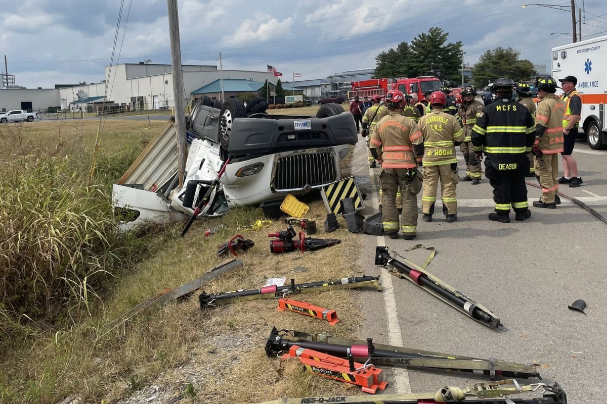 A tractor-trailer overturned on International Boulevard on Sept. 5, 2025. (Clarksville Fire Rescue, contributed)