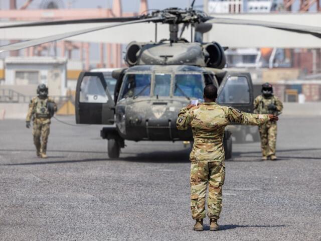 Soldiers with the 101st Combat Aviation Brigade, 101st Airborne Division, conduct Black Hawk helicopter operations at the Port of Shuaiba on Sept. 20, 2025. (U.S. Army photo by Joseph Kumzak)