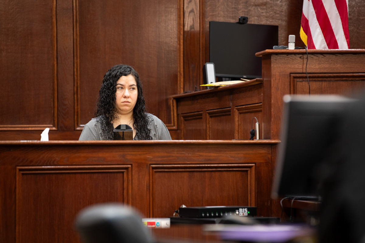 Cheyenne Maddox testifies at her jury trial, Oct. 30, 2025. (Jordan Renfro)