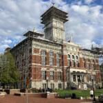 Roof replacement work on the Montgomery County Courthouse on Oct. 7, 2025. (Chris Smith)
