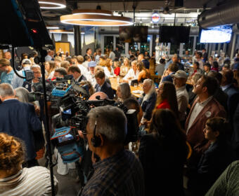 The Matt Van Epps watch party at Shelby's Trio in Clarksville on Oct. 7, 2025. (Wesley Irvin)