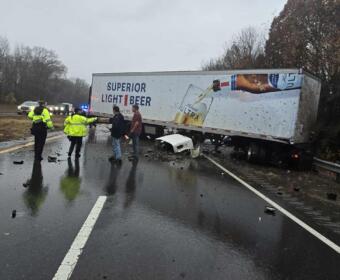 A semi tractor trailer crashed on the 101st Airborne Division Parkway Thursday afternoon. (Aron Maberry, contributed)