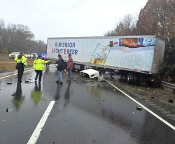 A semi tractor trailer crashed on the 101st Airborne Division Parkway Thursday afternoon. (Aron Maberry, contributed)