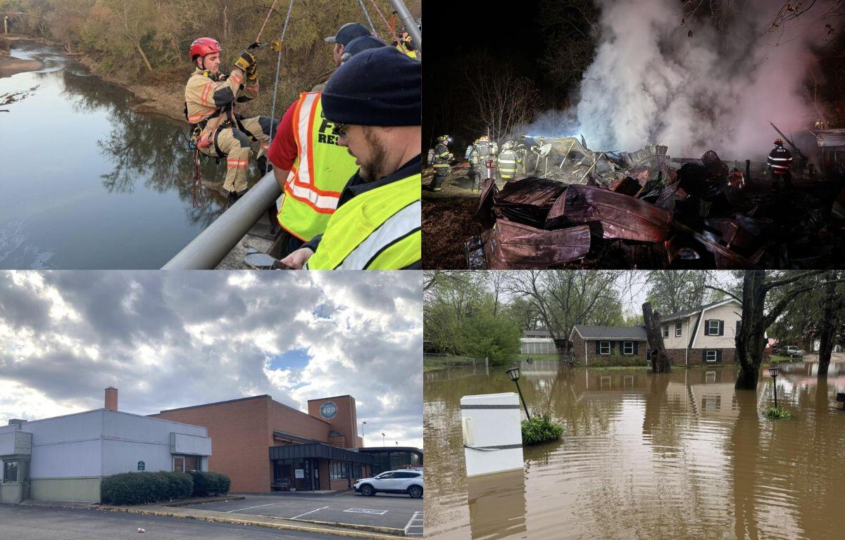 Clockwise from the top left, Interstate 24 crash, Woodlawn fire, Elberta Drive flooding, CTS Transit Center move.