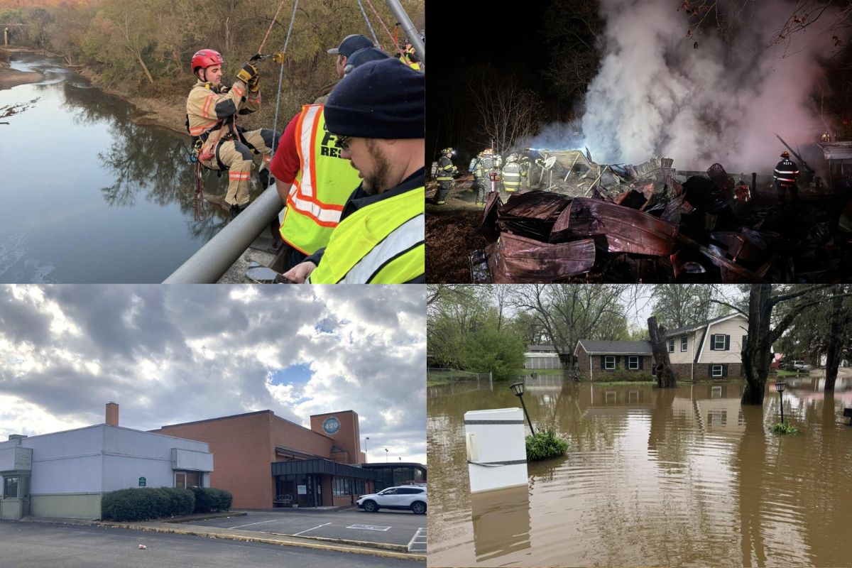 Clockwise from the top left, Interstate 24 crash, Woodlawn fire, Elberta Drive flooding, CTS Transit Center move.