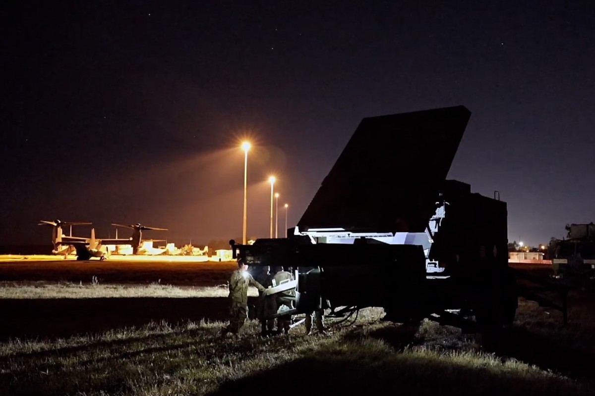 U.S. Army Soldiers from 1st Battalion, 1st Air Defense Artillery Regiment, 38th Air Defense Artillery Brigade emplace a Patriot radar system under night conditions, July 19, 2025. (Contributed by U.S. Army)