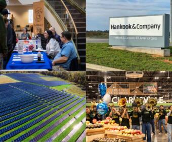 Clockwise from the top left, government shutdown relief, Hankook battery plant, Kroger Marketplace, solar farm in Clarksville.