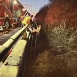 Clarksville Fire Rescue crews respond to a crash into the Red River at Interstate 24 on Nov. 13, 2025. (CFR, contributed)