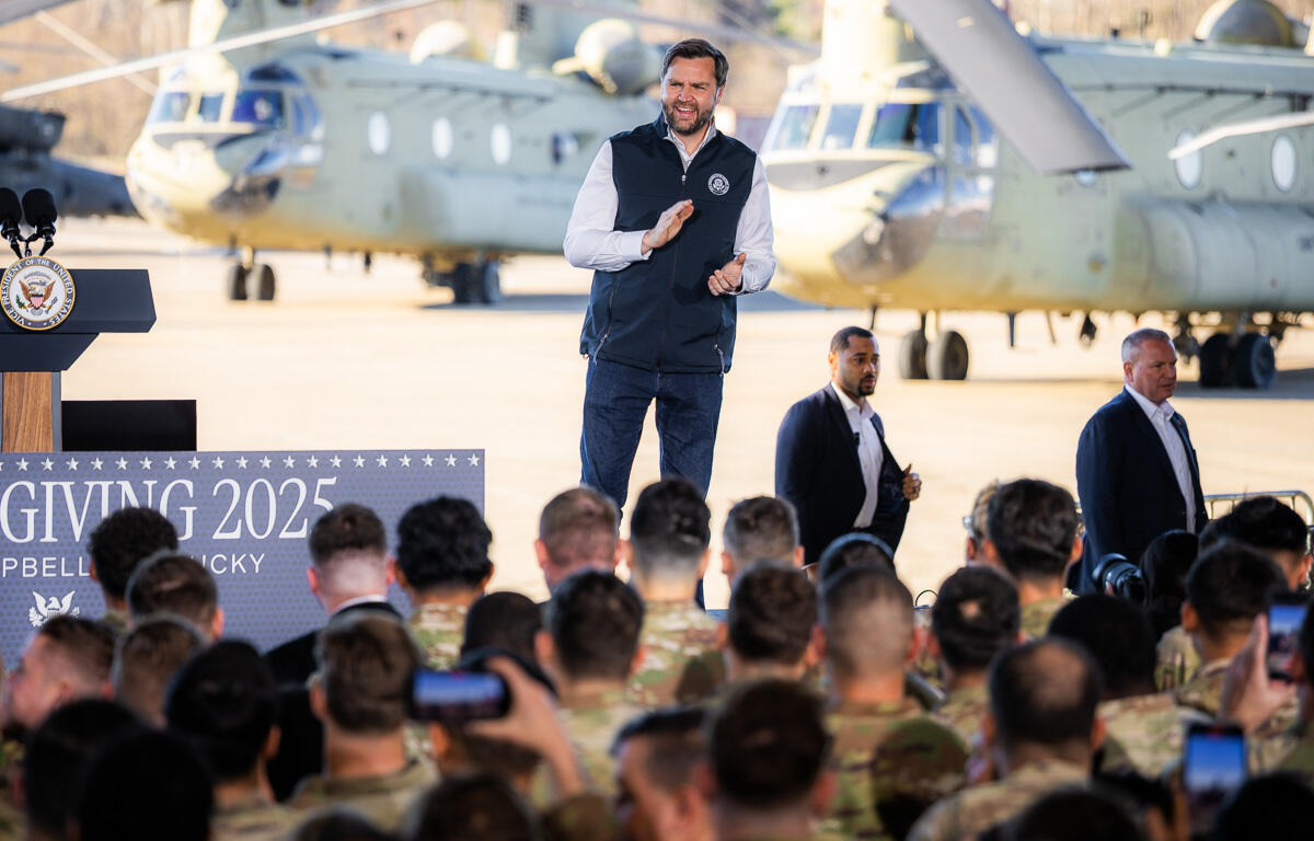 Vice President JD Vance speaks at Fort Campbell on November 26, 2025. (Wesley Irvin)
