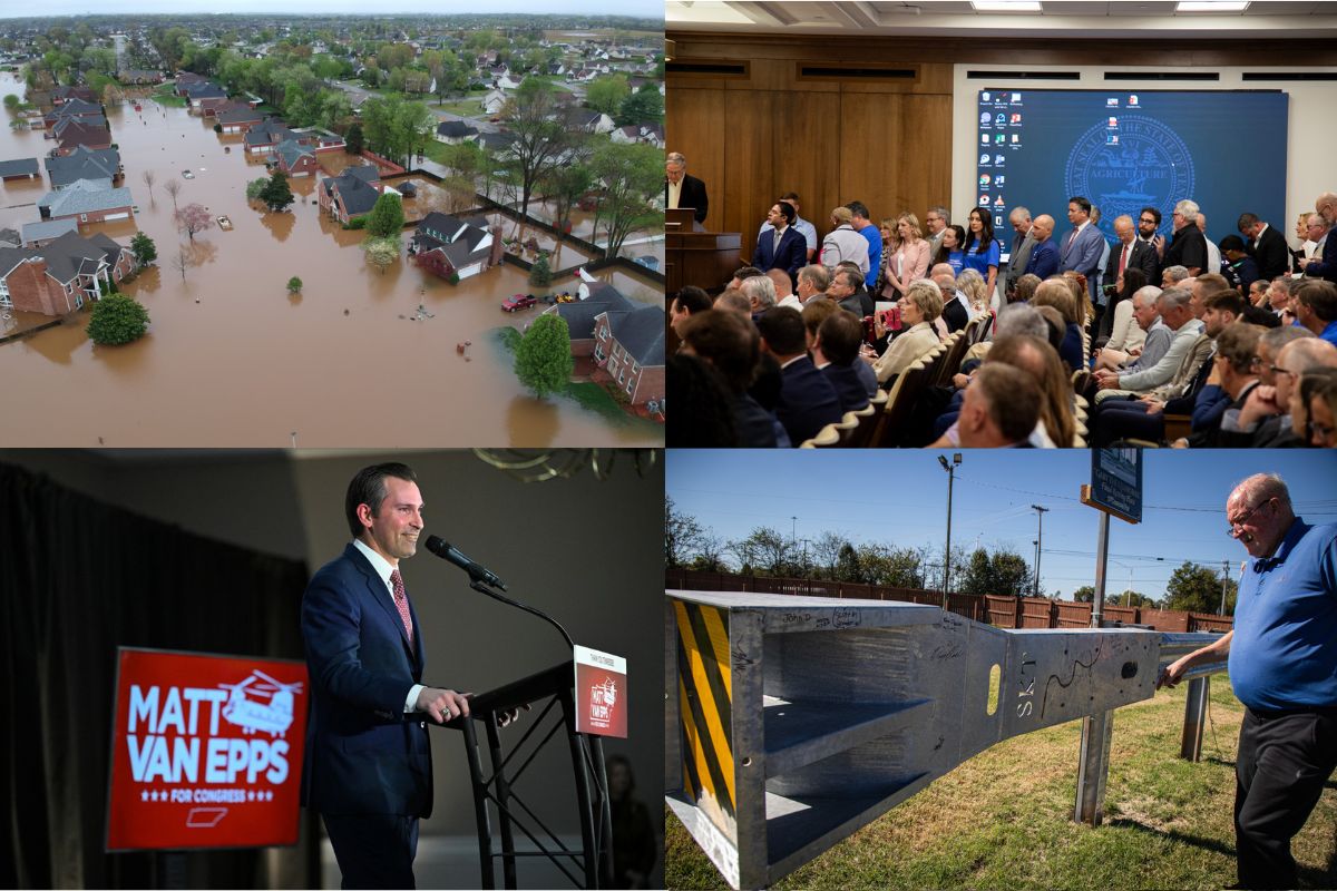 Clockwise from the top left, Woodstock flooding, state hospital hearing, Gary the Guardrail and Matt Van Epps.