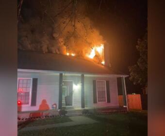 A house fire on Tobacco Road on Dec. 24, 2025. (Courtesy Amber Coeville via WKRN)