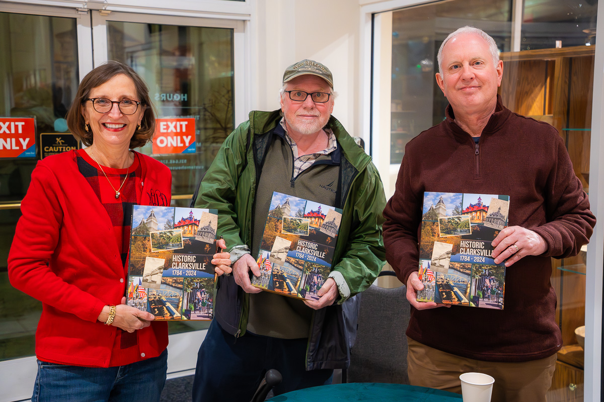 Minoa Uffelman, Tony Centonze, and Jimmy Settle at the at the Historic Clarksville book launch at the Customs House Museum & Cultural Center on December 4, 2025. (Wesley Irvin)