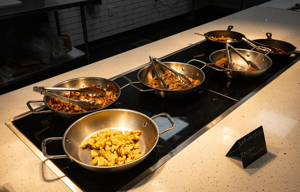 Hummus Republic has several different protein options like lemon chicken, chicken shawarma, falafel, and plant-based options for their meals at 108 Morris Road, Suite 101, Dec. 22, 2025. (Jordan Renfro