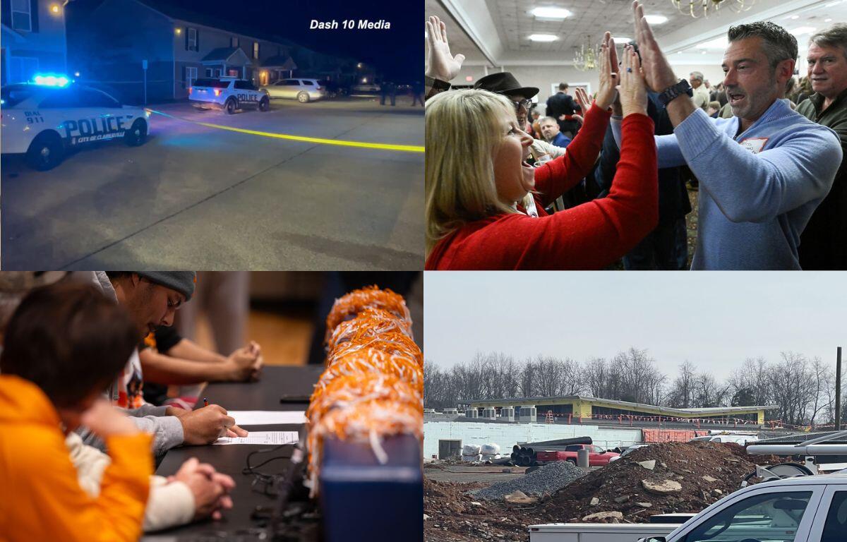 Clockwise from the top left, Thanksgiving day shooting, Van Epps victory, Freedom Elementary and UT signing.