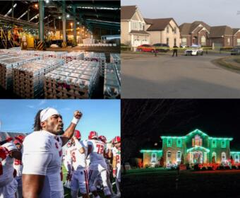 Clockwise from the top left, U.S. Smelter, shooting on Chinook Circle, Christmas lights and APSU quarterback Chris Parson.