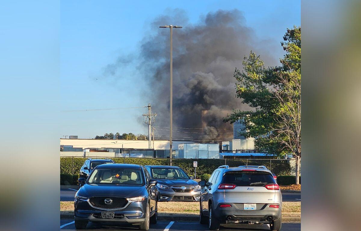 Smoke is seen in the distance where a trailer caught fire in the Trane parking lot on Dec. 29, 2025. (Contributed by Rhett Newton)