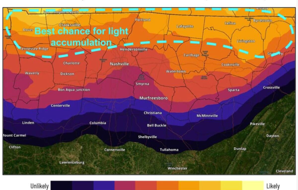 Chances of accumulation overnight Monday in Clarksville. (National Weather Service, contributed)