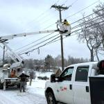 CDE crews work to restore power on Old Trenton Road during the ice storm on Jan. 25, 2026. (CDE Lightband, contributed)