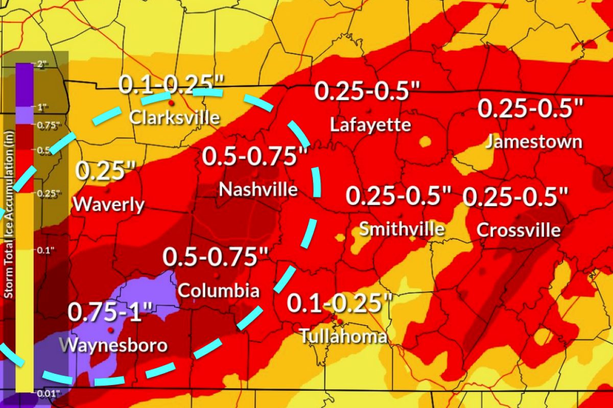 The ice accumulation forecast through Sunday evening as of Jan. 23, 2026. (National Weather Service, contributed)