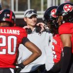 Coach Jeff Faris as Austin Peay’s football team defeated Samford, 30-16, on Nov. 15, 2025, at Fortera Stadium. (Robert Smith, APSU Athletics)