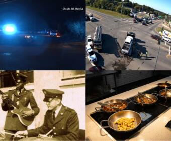 Clockwise from the top left, Greenwood shooting, wrecks in Clarksville, Hummus Republic, Jimi Hendrix at Fort Campbell.