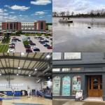 Clockwise from the top left, Tennova Healthcare-Clarksville, van in Cumberland River, new Roxy location, Clarksville Academy Middle School basketball.