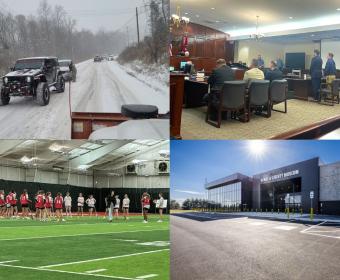 Clockwise from the top left, cars stranded in the snow on Trenton Road, fentanyl murder trial, Tennessee Wings of Liberty Museum and Govs lacrosse.