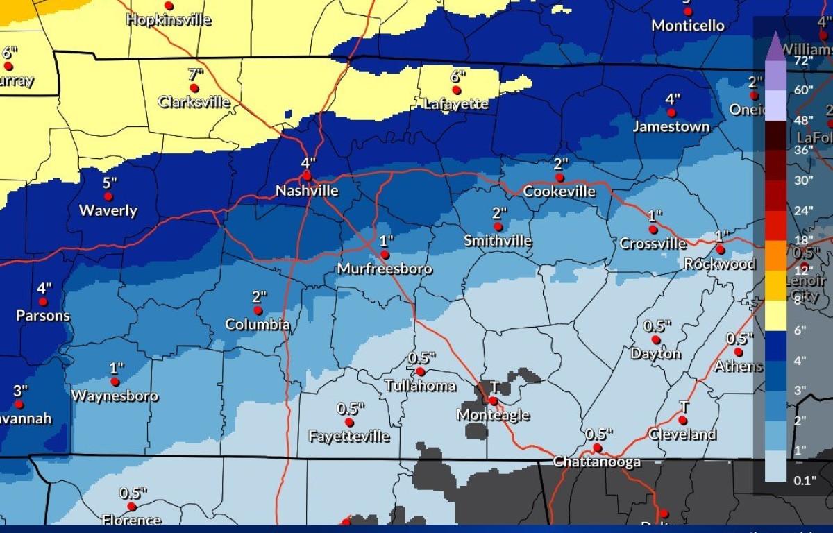 The snow totals forecast through Sunday evening as of Jan. 22, 2026. (National Weather Service, contributed)