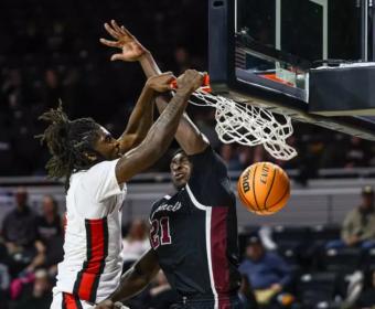 Austin Peay's basketball team defeated Eastern Kentucky, Jan. 28, at Baptist Health Arena in Richmond, Kentucky. (Photo by Alex Allard, APSU Athletics)