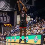 The Austin Peay men's basketball team defeated North Florida in Jacksonville on February 19, 2025. Photo by Alex Allard, APSU Athletics.