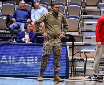 Austin Peay's basketball team defeated North Florida 77-76, Feb. 19, 2026, at UNF Arena in Jacksonville, Florida. Photo by Alex Allard, APSU Athletics.