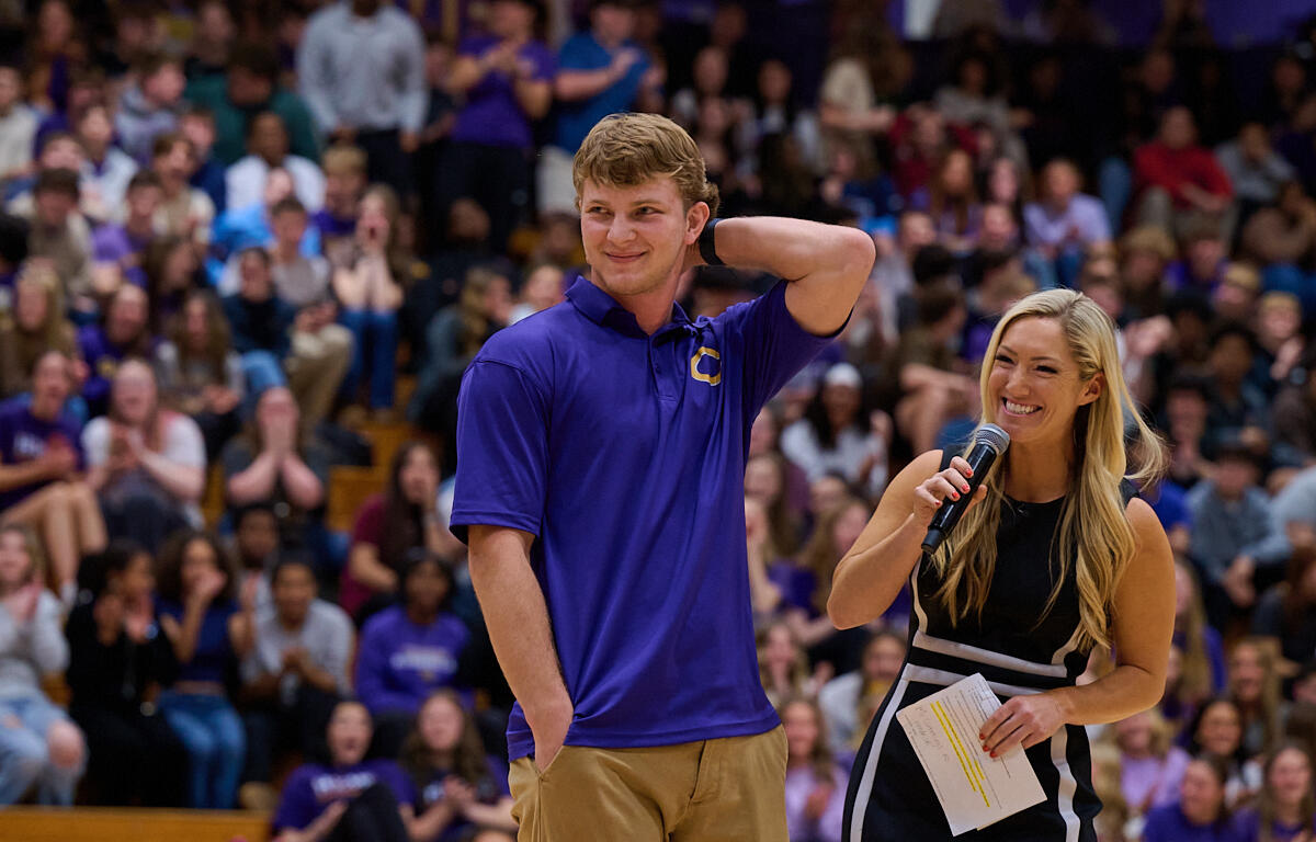 Dawson Smith is awarded the Sonic Friday Night Rivals scholarship at a pep rally on Friday, February 20 (Hannah Walker)
