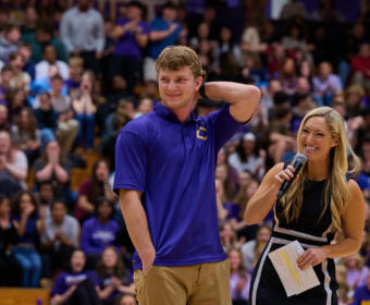 Dawson Smith is awarded the Sonic Friday Night Rivals scholarship at a pep rally on Friday, February 20 (Hannah Walker)