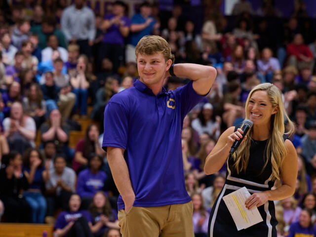 Dawson Smith is awarded the Sonic Friday Night Rivals scholarship at a pep rally on Friday, February 20 (Hannah Walker)