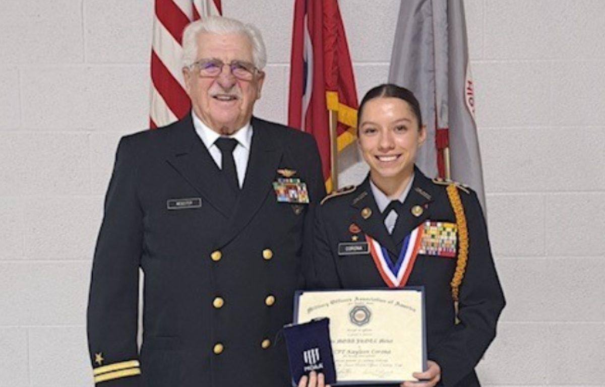 The chapter ROTC Award is presented to Cadet Capt. Kaylee Corona of Clarksville High School. (Contributed)