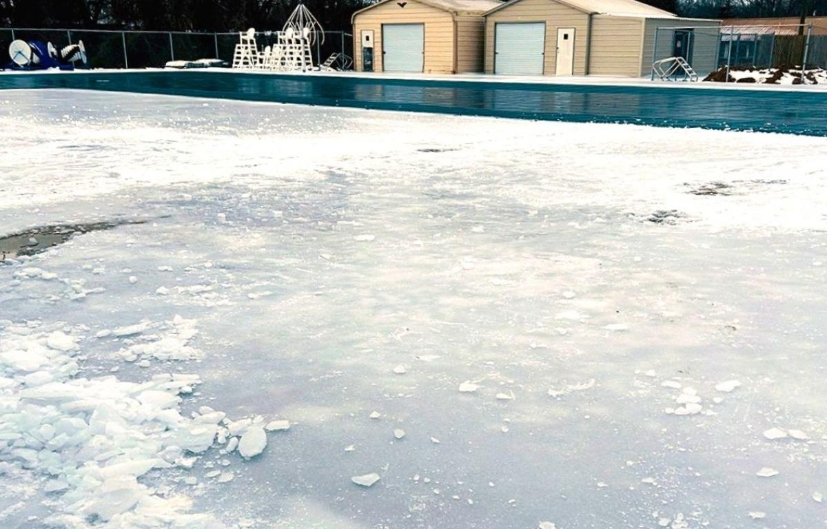 New Providence Pool's deck covered in ice on Feb. 6, 2026. (City of Clarksville, contributed)