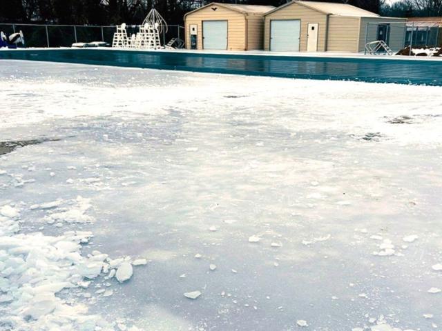 New Providence Pool's deck covered in ice on Feb. 6, 2026. (City of Clarksville, contributed)