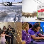 Clockwise from the top left, ice at CMCSS, Vanderbilt Clarksville Hospital, KeShawn Dixon and Greenleigh Gafford.