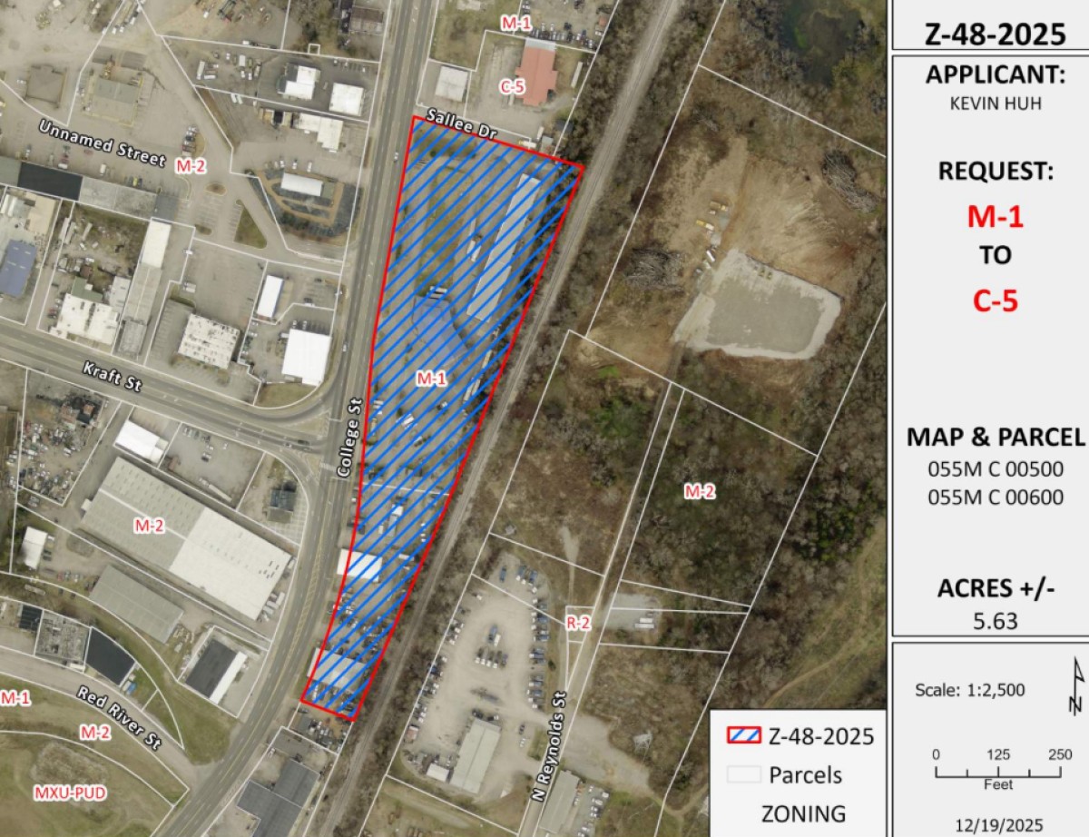 Zoomed in aerial of proposed rezone at intersection of College and Kraft Street. (Regional Planning Commission contributed)
